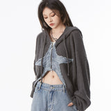 Getadme-Y2k Vintage Cropped Star Sweater Women Korean Style Grunge Knit Cardigan Kpop Zipper Knitwear Gyaru Streetwear Autumn