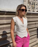 Getadme Elegant Fashion Women's Vest  Sleeveless Vests For Women Summer V-Neck Single-breasted Ladies White Casual Tops Coats Chic