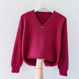 Getadme-Fashion Women Long Sleeve Knitted Sweaters Spring Autumn New Solid Slim V-Neck Korean Basic Casual Bottoming Pullovers Tops