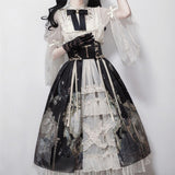 Robe Lolita gothique victorienne Kawaii pour femme, blouse à manches en dentelle douce, jupe princesse à imprimé papillon, ensembles Lolita d'élégance vintage