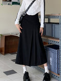 Long Skirt Women Vintage Y2K High Waist A-line Patchwork Pleated Skirt School Casual 90s Streetwear Summer
