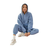 Getadme-Casual Jacket Sports Suit Autumn Winter Solid Color Hoodie 2 Piece Sets Women Outfit Female Pants Suit Fashion