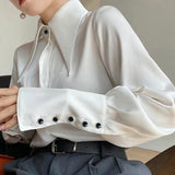 Getadme Autumn Vintage Satin Silk Women Shirt Elegant Turn Down Collar Woman Blouse White Long Sleeve Ladies Shirts Tops Blusas