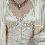 Getadme Women Retro Silky Nightdress Sweet French Vintage Leisure Sleepwear Skin-friendly Comfy Nightgowns Home Dressing Gown