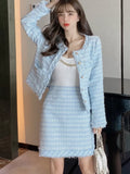 Getadme- New Autumn Winter Vintage Tweed Two Piece Set Women Woolen Short Jacket Coat + Skirts Sets Small Fragrance 2 Piece Suits