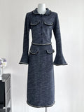 High Quality French Vintage Small Fragrance Two Piece Set Women Long Sleeve Top + Long Skirt Suits Fall Fashion 2 Piece Outfits