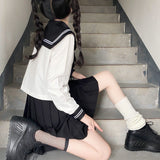 Japanese School Girl Uniform JK Black Sailor Basic Cartoon Navy Sailor Uniform Sets Navy Costume Women Girl Costume