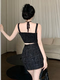 Getadme High Street Small Fragrance Tweed Two Piece Set For Women Vest Tops + Bodycon Skirt Suits Summer HotSweet Sexy 2 Piece Outfits
