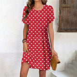 Heart Print Women's Dress 2023 Elegant Dress for Female Summer Fashion Stitching O-Neck Loose Vacation Ladies Sexy Midi Dresses