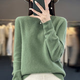 Getadme-Autumn and winter new Merino 100% wool solid color warm female O-neck knitted long sleeve solid color pullover