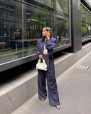 Getadme-패션 스트라이프 여성 와이드 레그 팬츠 여성 캐주얼 루즈 지퍼 플라이 바지 여성 미드 허리 시크 우아한 팬츠