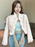 Small Fragrance Sequins Ruffle Tweed Jacket Coat Women French Style Woolen Short Coats Girl Korean Fashion Sweet Outwear Casacos