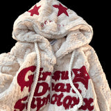 Getadme-Y2K retro embroidery hooded drawstring hooded zipper jacket men and women American lamb velvet couple loose coat female ins tide