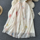 Getadme Casual Midi Dress Y2k Summer Spring Fashion Design Women Runway High Street Vintage Flowers Print Lantern Sleeve Belt Vestidos