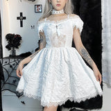 Halloween Gothic Dress Goth Lolita Y2K Mini White Black Draped Bodycon Vintage Birthday for Women Satin