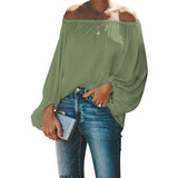 Simple Style Solid Color Off The Shoulder Tops Women Lantern Long Sleeve T-Shirt Female Fashion Loose Sweet Casual Commuter Tees