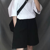 Getadme Summer Gray Shorts Women Fashion Ladies Elastic Waists Short Pants High waist Streetwear Wide-leg Oversize Simple Unisex Short