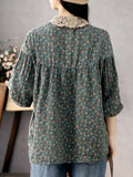 Getadme Women Long Sleeve Casual Shirts New Spring Vintage Style Lace Collar Floral Print Loose Female Cotton Tops Shirt