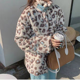Manteau court grande taille en fourrure d'agneau chaude et ample, style coréen, imprimé léopard, pour femme, collection hiver 2023.
