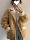 Getadme Fashion Lamb Wool Leather Jacket for Women Elegant Lapel Thicken Warm Overcoat New Chic Suede Short Coat Lambskin Outwear