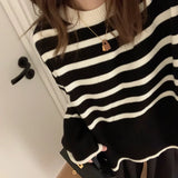 Women Striped Loose Warm Sweater O-Neck Long Sleeve Thicken Knitted Pullovers Casual Sweater For Women 2023 Autumn Winter