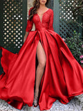 Getadme -Y2K Women's Dress Splited Deep V-neck Solid Color Belt Summer Hot Gold Swing Long Train Evening Party Dresses Luxury