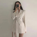 Getadme-Women Long Outwear Jacket Sashes Fall OL Korean New Fashion Solid Blazers British Style Elegant Blazer Coat women clothing