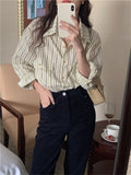 Women Blouse Female Shirt Summer Womens Blouses Spring Blusas Casual Elegant Vintage Long Sleeve Cotton Oversize Loose Striped