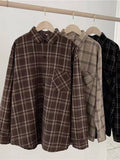 Getadme  Vintage Women Plaid Shirts Autumn Long Sleeve Oversize Button Up Tops Korean Loose Casual Fall Outwear Femme Shirts