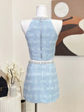 Hotsweet Sexy Luxury Beading Small Fragrant Two Piece Set Women Sweet Crop Top + Skirt Suits Korean Elegant Fashion 2 Piece Sets