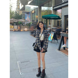 Getadme-Plaid Shirt Lazy Style Retro Loose Shirt Cardigan Female Women's Shirt Coat Long Sleeve Autumn Spring Clothes South Korea