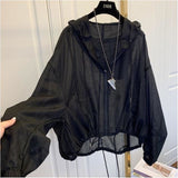 Women Jackets Hooded Summer Sun-proof Zipper Trench Coats Thin Loose See Through Outerwear Breathable Lightweight Clothes