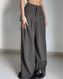 Getadme Shirring Casual Wide Leg Pants Women High Waist Street Basic Loose Sweat Trousers Korean Retro Gray Office Lady Pants