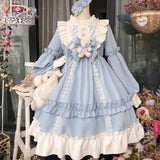 Getadme Women Kawaii Lolita Dress Lace Maid Costume Cosplay Soft Sisters Cute Sweet Dress Female Long Sleeve Party Clothes
