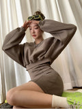 Getadme-2 Piece Dress Set Women Casual Elegant Hooded Dress Female Korean Fashion Sweatshirts + Y2k Mini Dress Party Design Autumn