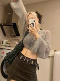 Getadme Y2k Hollow Out T-shirt Women Knitted See Through Crop Tops Autumn Vintage Fairycore Grung Tops Retro Smock Streetwear