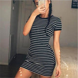 Summer Round Neck Enough Stock Short-sleeved Dress Black And White Striped Dresses Casual Elegant Sheath Slim Dress