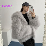 Women Faux Fur Jacket Faux-Fox Fur Coats Winter Suit Collar Warm Loose Pink Female Overcoat Clothes Korea  Women's Eco-coat