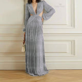Sexy V-Neck Backless Hollow Out Dress Summer Women Lantern Sleeve Club Party Long Maxi Dresses Tunic Beach Cover Up