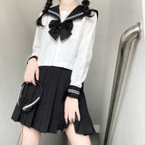 Japanese School Girl Uniform JK Black Sailor Basic Cartoon Navy Sailor Uniform Sets Navy Costume Women Girl Costume