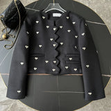 Getadme-Fashion High Street Small Fragrant Love Beading Wool Jacket Coat Fall Winter French Vintage Elegant Short Jackets Women Outwear