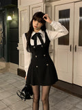 Getadme-Autumn Fake Two Dress Women Slim Chic Long Sleeve Bow Casual Y2k Mini Dress Female Korean Fashion Elegant Short Party Dress