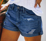 Women Fashion Ripped High Waisted Rolled Denim Shorts Vintage Hole Summer Casual Pocket Short Jeans Ladies Hotpants Shorts 2022