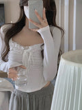 Getadme-Spring Basic Lace Y2k Crop Tops Woman Slim Pure Color Korean T-shirt Office Lady Casual Fashion Clothing Female Design