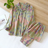 Getadme Japanese Spring and Autumn New Women's Pajama Set 100% Cotton Vintage Long sleeved Pants Two Piece Set for Home Furnishings