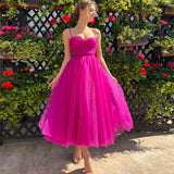 Getadme-Fushcia Tulle Birthday Dress Women Spaghetti Straps Magic Awn Bridesmaid Gown Sweetheart High Waist Vestidos De Fiesta