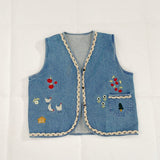 Getadme Kawaii Vests Women Embroidery Single Breasted Vintage Denim Waistcoats Japanese Style All-match Prairie Chic Streetwear Retro