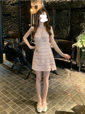 Sexy Strap Y2k Mini Dress Women Pink Korean Style Party Dress Office Lady Sleeveless Fashion Dress Slim Design 2023 Summer Chic