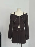 Sexy Sweet Autumn Winter Outfits 2 Piece Set Women Off Shoulder Slash Neck Outerwear +Wrap Hip Elastic Waist Slim Short Skirts