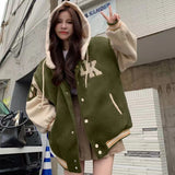Getadme Embroidered Hooded Baseball Uniform Women's Winter New Student Couple American Retro Plus Velvet Casual Hooded Jacket Top